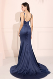 Mermaid Royal Blue Prom Dress V-Neck Long Evening Party Dress