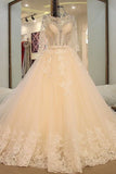 2024 Long Sleeves Scoop Neck Wedding Dresses A Line With Beading Court Train Tulle P9YGK9N3