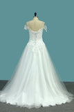 2024 A Line Tulle Off The Shoulder Wedding Dresses With Applique P4C5GZK6