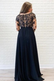Long Sleeves Black Formal Dress High Slit Sexy Chiffon Long Prom Dress STKPGNANEC5
