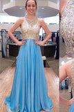 New Fashion Blue With Beads Mermaid Backless Prom Dress Evening Gowns For Teen