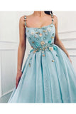 Elegant A Line Spaghetti Straps Tulle Scoop Prom Dresses With Appliques Formal STKPC4CZXGB