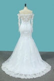 2024 Long Sleeves Mermaid Tulle Off The Shoulder Wedding Dresses With Applique P7T6JREP