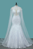 2024 Tulle Scoop Wedding Dresses Mermaid With Applique P4A184QC