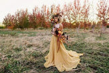 Chic Two Pieces Yellow Long Country Wedding Dresses With Lace, Cheap Prom Dresses STK15508