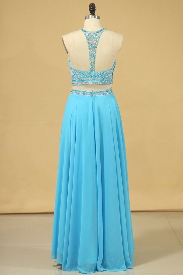 2024 Two-Piece Scoop Prom Dresses A Line Open Back Chiffon & Tulle PBS344RE