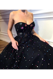 Elegant A Line Sweetheart Strapless Black Tulle Prom Dresses With STKPT11F6GE