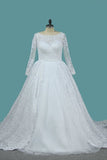 2024 Long Sleeves Ball Gown Wedding Dresses Bateau Tulle & Satin PS41YDEX