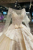 2024 Satin Wedding Dresses Long Sleeves A Line With Beads PGGCNC99