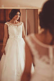 2024 Bateau Wedding Dresses A Line With Sash And Applique Chapel P1Q5XDT3