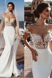 Stunning Mermaid Cap Sleeve Sheer Neck Long Wedding Dresses Beach Wedding Gowns STK15437