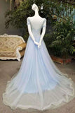 2024 Scoop Neck Tulle A-Line Prom Dresses Lace Up With Beaded PAM1NFR8