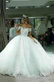 2024 Ball Gown Wedding Dresses Boat Neck Tulle With Applique P43BQR6G
