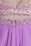 2024 Two-Piece Halter Open Back Homecoming Dresses Beaded Bodice Chiffon PBASG13F