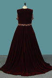2024 Spaghetti Straps A Line Velvet Prom Dresses With PEHCK6LH