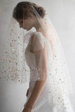 Elegant Short Sequins Tulle Wedding Veils with Stars STK15580