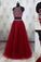 Two Piece Halter Burgundy Sleeveless Prom Dresses Sparkle Formal Dress For Teens