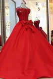 2024 Red Prom Dresses A-Line Off-The-Shoulder Satin With Beading PB5PQJYB