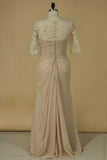 2024 Chiffon V Neck With Applique And Ruffles Sheath Mother Of The Bride P61EPAPG