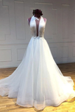 Simple Halter Court Train Tulle Wedding Dresses A Line Sleeveless Bridal STKP5QM4JP3