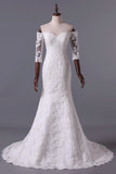 2024 Hot Mermaid Wedding Dresses 3/4 Length Sleeves Court Train With Applique PKZRJGJM
