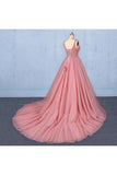 Ball Gown V Neck Tulle Prom Dress With Beads Puffy Sleeveless PT5MXTY9
