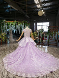 Ball Gown Lace Appliques Cap Sleeves Long Prom Dresses, Quinceanera STK20480