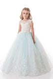 2024 Tulle Scoop With Applique And Sash Ball Gown Flower P6T44K8M