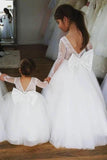Ball Gown Lace Long Sleeves Flower Girl Dress With Bowknot Back, Round Neck Baby Dresses STK15058