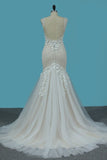 2024 Mermaid Wedding Dresses Straps Tulle With Applique PK32FPC4