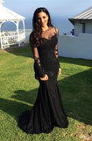 Modset Mermaid Black Long Sleeves Prom Evening Dress with Appliques
