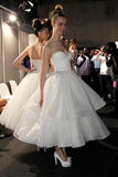 A Line Strapless Sweetheart Organza Tea Length Wedding Dresses Prom STKP4QYSTKF