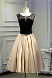 A Line Round Neck Satin Short Homecoming Dresses With PPNJES8H