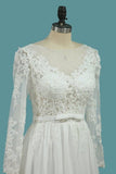 2024 Long Sleeves A Line Scoop Wedding Dresses With Applique PPMQY4H3