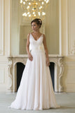 Floor Length V Neck Sleeveless Chiffon Beach Wedding Dress With STKP3HX82S3
