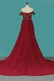 2024 A Line Chiffon Off The Shoulder Prom Dresses With Applique PBNFTYH2