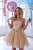 Strapless Sequins Homecoming Dresses Tulle Pearls Cocktail Dresses