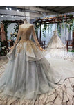 Ball Gown Wedding Dresses Scoop Top Quality Appliques Tulle Beading P1PA14JA
