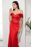 Red Mermaid Prom Dress Off the Shoulder Long Evening Party Dress