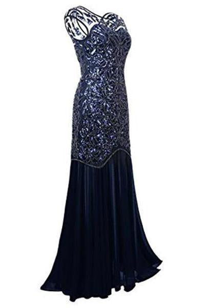 Navy Blue Sequin Gatsby Maxi Long Evening Prom Dresses