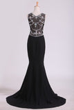2024 Black Prom Dresses Scoop Neckline Mermaid Chiffon With Beads And P5R5NKNH