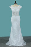 2024 Lace Wedding Dresses Scoop With Beaded Waistline Covered Button PGQENLBN
