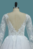 2024 A Line Open Back Long Sleeves Scoop Wedding Dresses Tulle PMF1F45F