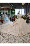 Ball Gown Wedding Dresses V Neck Long Sleeves Top Quality Appliques P87938N1