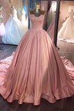 2024 Ball Gown Sweetheart Satin With Applique Court Train P11ELCKK