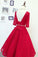 2024 V-Neck A-Line Lace Prom Dresses Tea Length With Gold Belt PRJP5JAD
