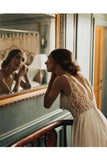 Elegant A Line Tulle Ivory V Neck Wedding Dresses With Pearls V Back Beach Bridal STKPJ5XYJAD