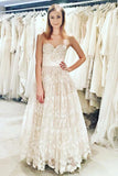 A Line Sweetheart Sleeveless Floor Length Lace Wedding Dress Lace Up Back Bridal STKPE4NMXGS