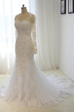2024 Scoop Long Sleeves Wedding Dresses Mermaid Tulle With Beading PL7KKPYK
