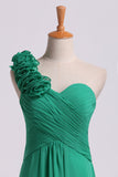 2024 Bridesmaid Dress One Shoulder A Line With Handmade Flowers PRLBYA81